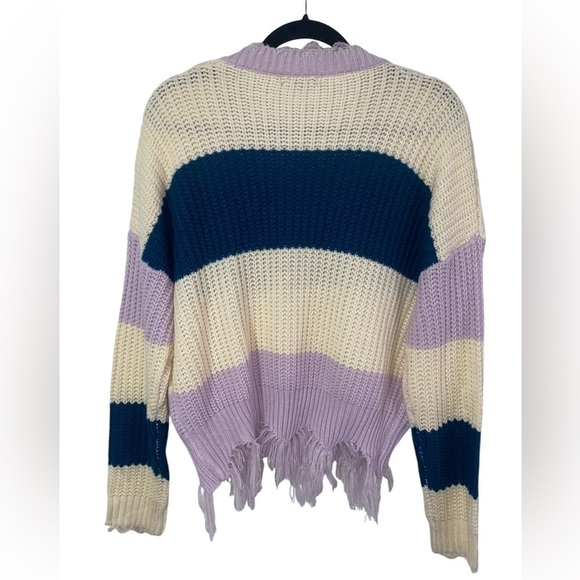 FASHION NOVA Knit VNeck Color Block Stripe Fringe Sweater Size 1XL - Picture 2 of 2